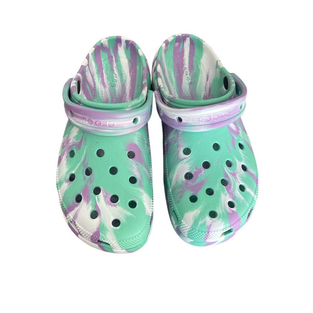 Crocs W9- Purple/Turquoise Marbled - Original Clog style